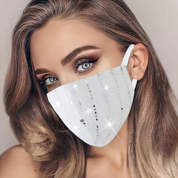 Women's Sparkly Sequin Face Cover Glitter Cotton Sequins Breathable Silver - Picture 4 of 7